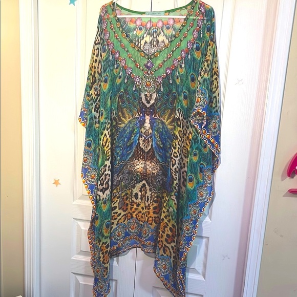 Peacock and Leopard Print Vintage Kaftan - Picture 9 of 9